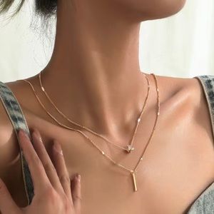 Gorgeous Double-Layered Water Drop Zircon Necklace with Long Tassel - 2pcs layer